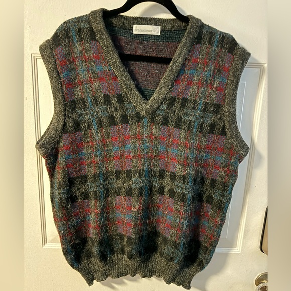 Woolworths Other - Woolworth’s 80’s V-neck Plaid Wool Sweater Vest Preppy Argyle Grandpa Large VTG